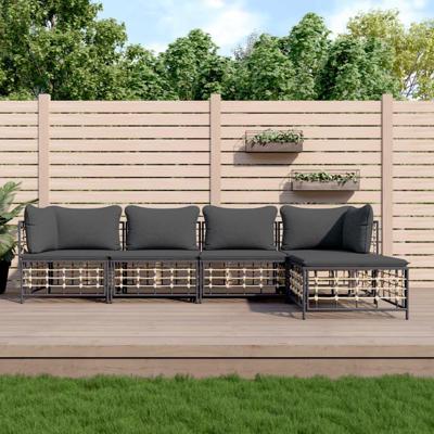 5-delige Loungeset met kussens poly rattan antracietkleurig