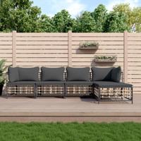 5-delige Loungeset met kussens poly rattan antracietkleurig - thumbnail