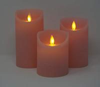 Anna&apos;s Collection LED kaars flame effect rustiek set 7.5 cm lichtroze 3 stuks - thumbnail