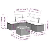 6-delige Loungeset met kussens poly rattan grijs - thumbnail
