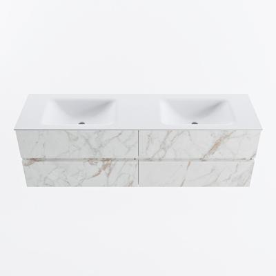 MONDIAZ VICA 160cm badmeubel onderkast Carrara 4 lades. Wastafel CLOUD dubbel zonder kraangat, kleur Talc.