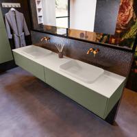 Badkamermeubelset Mondiaz Erin 200 cm met 2 Lades met RIDGE Wastafel Dubbel Linen Zonder Kraangaten Greeploos Mat Army - thumbnail