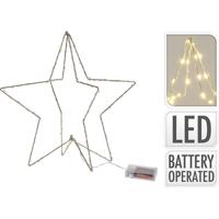 Goudkleurige Kerstster met Ledverlichting op Batterij 37 cm - thumbnail