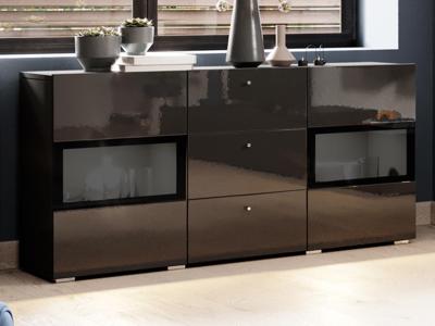 Commode BABEL 2 deuren en 3 lades hoogglans zwart/zwart