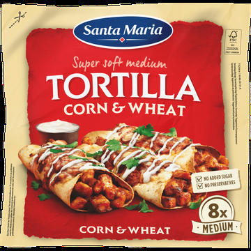 Santa Maria Tortilla Wraps Corn&Wheat Medium 8 Stuks 336 g bij Jumbo Santa Maria Tortilla Wraps Corn&Wheat Medium 8 Stuks 336 g bij Jumbo