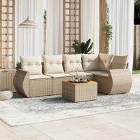 6-delige Loungeset met kussens poly rattan beige - thumbnail