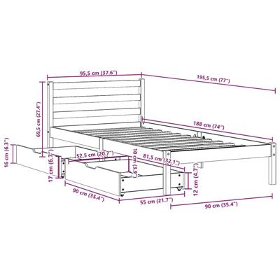 Bedframe zonder matras massief grenenhout 90x190 cm