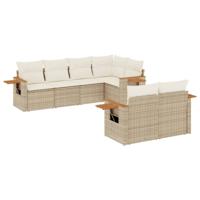7-delige Loungeset met kussens poly rattan beige - thumbnail