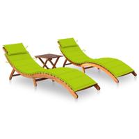 Ligbedden 2 st met tafel en kussens massief acaciahout - thumbnail