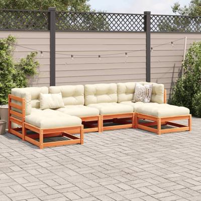 6-delige Loungeset met kussens massief grenenhout wasbruin - thumbnail