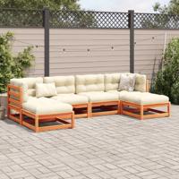 6-delige Loungeset met kussens massief grenenhout wasbruin - thumbnail