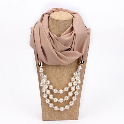 2 stks nationale stijl sjaal met imitatie parel ketting (beige)