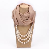 2 stks nationale stijl sjaal met imitatie parel ketting (beige) - thumbnail