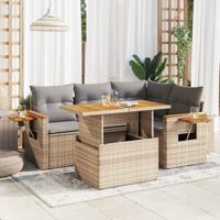 5-delige Loungeset met kussens poly rattan beige - thumbnail