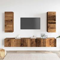 4-delig Tv-meubelset wandmontage bewerkt hout oud houtkleurig - thumbnail