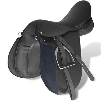 VidaXL Echt lederen paardrijzadel 17,5" 18 cm (5-in-1 set, zwart)