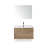 Dante Badmeubelset 80 cm - Natuur Eiken - Keramische Wastafel Wit Enjoy - met Sence Spiegel - thumbnail