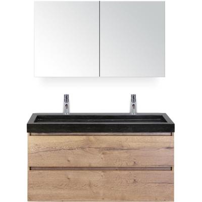 Maxx XL Badmeubelset 120 cm - Natuur Eiken - Wastafel Lucca Enkel 2 Kraangaten met Spiegelkast