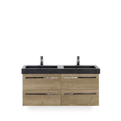 Seville Badmeubelset 120 cm - 4 laden Natuur Eiken - Wastafel Hardsteen Wit Lucca