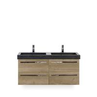 Seville Badmeubelset 120 cm - 4 laden Natuur Eiken - Wastafel Hardsteen Wit Lucca - thumbnail