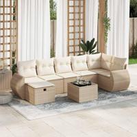 8-delige Loungeset met kussens poly rattan beige - thumbnail
