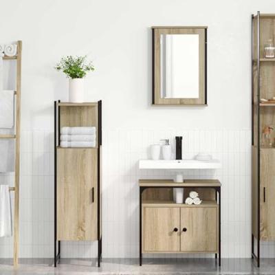 Badkamermeubelset met plank met opslag 3 pcs Bruin Bewerkt hout