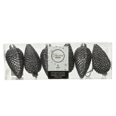 Dennenappels 6 st. warm grijs kerstversiering Decoris - Decoris