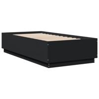 Bedframe met LED-verlichting bewerkt hout zwart 75x190 cm - thumbnail