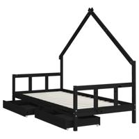 Kinderbedframe met lades 90x200 cm massief grenenhout zwart - thumbnail