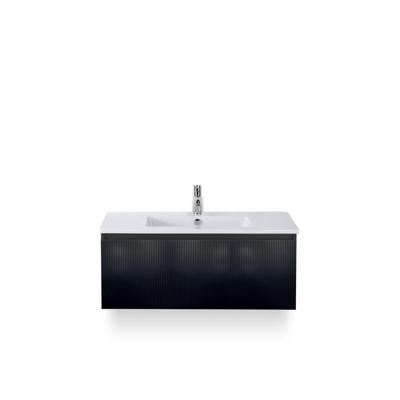 Frozen 3d Badmeubelset 100 cm - Greeplijst in kleur - Zwart Mat - Keramische Wastafel Wit 1 kraangat