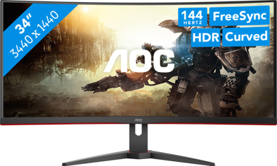 AOC CU34G2XE 34 WQHD gebogen pc-monitor VA-paneel 144Hz 1ms 1 HDMI 1DP Adaptive Sync Zwart