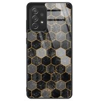 Samsung Galaxy A72 glazen hardcase - Hexagons zwart - thumbnail