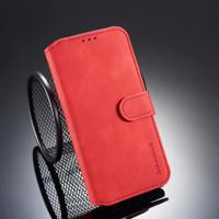 Dg. MING retro olie kant horizontale flip case voor iPhone XR met houder & kaartsleuven & portemonnee (rood) - thumbnail