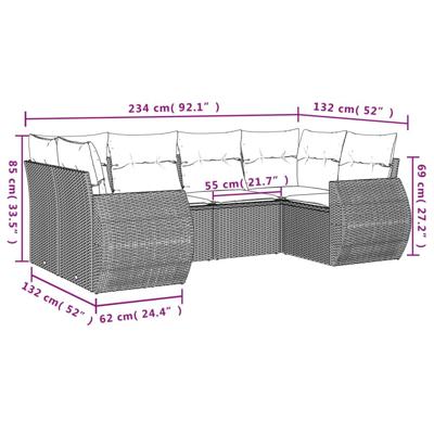 6-delige Loungeset met kussens poly rattan bruin - thumbnail
