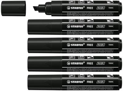 Acrylmarker STABILO Free Acrylic T800C zwart | 5 stuks