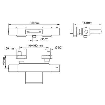 Wiesbaden Badkraan Rombo Waterval Thermostatisch Vierkant RVS