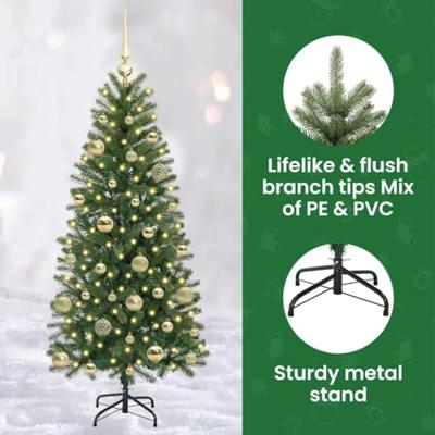 Kunstkerstboom met 150 LED met standaard Groen 150 cm PE en PVC Kunstkerstboom met 150 LED met standaard Groen 150 cm PE en PVC