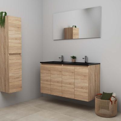 On-Line Badkamermeubelset - 120 cm - Bouwpakket - Greeploze Ladestructuur - Acryl Wastafel - 2 Kraangaten - Spiegel - Eiken - V02