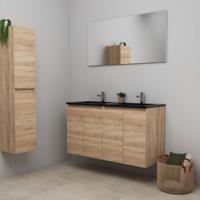 On-Line Badkamermeubelset - 120 cm - Bouwpakket - Greeploze Ladestructuur - Acryl Wastafel - 2 Kraangaten - Spiegel - Eiken - V02 - thumbnail