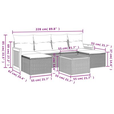 6-delige Loungeset met kussens poly rattan grijs - thumbnail
