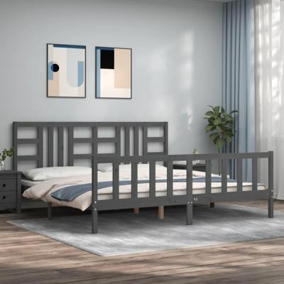 Bedframe met hoofdbord massief hout grijs 200x200 cm