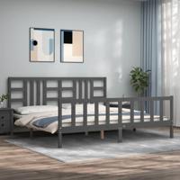 Bedframe met hoofdbord massief hout grijs 200x200 cm - thumbnail