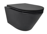 Wiesbaden Rimless Wandcloset Tornado Flush Mat Zwart Met Flatline Toiletzitting Softclose En Quick Release Mat Zwart - thumbnail