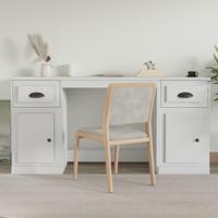 Bureau met kast bewerkt hout wit - thumbnail