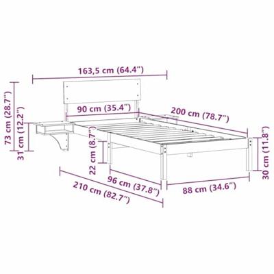 Bedframe met nachttafels Bruin 90 x 200 cm Massief grenenhout Bedframe met nachttafels Bruin 90 x 200 cm Massief grenenhout