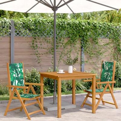 Tuinstoelen 2 st bladpatroon massief acaciahout en stof - thumbnail