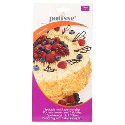 Patisse spuitzak met 3 spuitmondjes 28cm