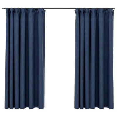 VidaXL Gordijnen linnen-look verduisterend haken 2 st 140x175 cm blauw VidaXL Gordijnen linnen-look verduisterend haken 2 st 140x175 cm blauw