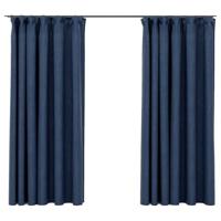VidaXL Gordijnen linnen-look verduisterend haken 2 st 140x175 cm blauw - thumbnail