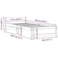 Bedframe massief hout 75x190 cm - thumbnail
